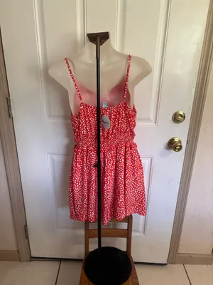 NWT Med She + Sky Red/White Ditsy Floral spaghetti strap romper thumbnail 2