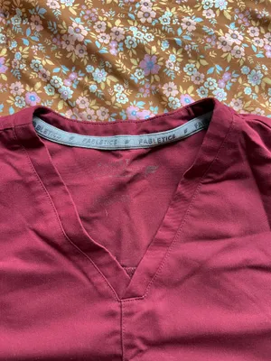 Wine red woman’s scrub set with jogger pants thumbnail 2