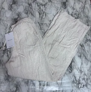 stradivarius Cream Wide Leg Linen Blend Pants pull on drawstring waist small NWT thumbnail 1