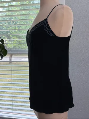 Karen Kane Velvet Black Cami Top Size Medium Beaded neckline thumbnail 2