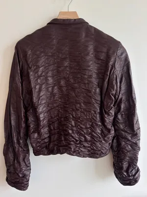 Vintage Albert Duke New York Genuine Leather Ruched Jacket Burgundy Cropped S thumbnail 6