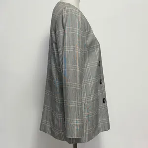 Vintage Worthington Blazer 10P Grey Plaid Double Breasted Collarless V-Neck 90s thumbnail 4