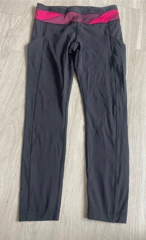 lululemon athletica Black Leggings with Pink Waistband thumbnail 1