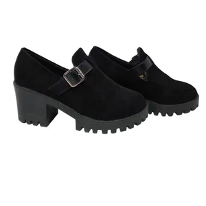 Black Faux Suede Chunky Lug Sole Platform Slip On Buckle Mary Jane Shoes Size 39 thumbnail 4