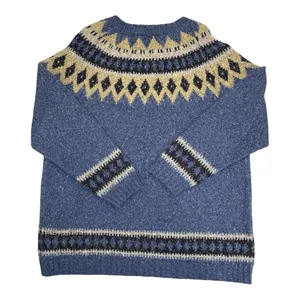 Cute y2k soft wool blend faire isle cozy sweater boucle blue thumbnail 2