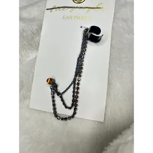 NEW Free People Ear Party Chain Cuff Earring Amber Rhinestone Gunmetal Bohemian thumbnail 2