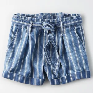American Eagle Outfitters Vertical Striped Paper Bag Denim Shorts thumbnail 1