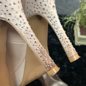 Olsenboye Champagne Satin shoes w/rhinestones on the heels. thumbnail 8