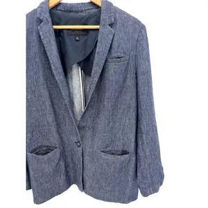 Banana Republic 100% Linen Blazer Jacket Blue Chambray Sz 14 Summer Coastal thumbnail 2