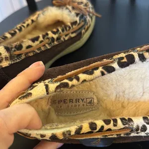 Sperry angelfish leopard Sherpa lined moccasin loafers 8 thumbnail 3