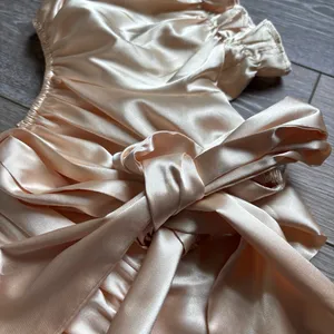Gold satin crop top with tie back detail thumbnail 3