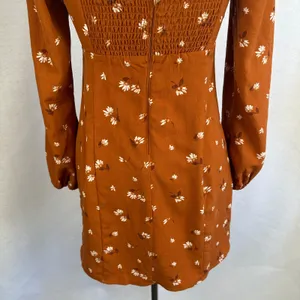 Abercrombie Fitch Rust Brown Floral‎ Sweetheart Neck Puff Sleeve MiniDress Small thumbnail 9