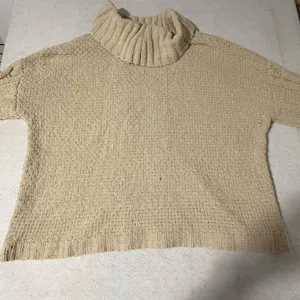 Seven7 Women XL Beige Cable Knit Turtleneck Balloon Sleeve Oversized Sweater thumbnail 6