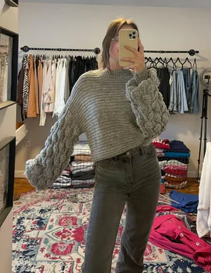 Grey Balloon Sleeve Sweater Gray thumbnail 2