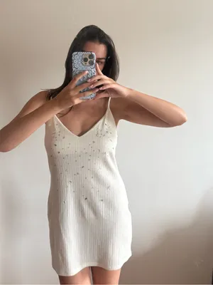 Zara white knit mini dress with silver rhinestones thumbnail 1