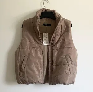 Cute Puffy Puffer Vest Jacket Tan thumbnail 2