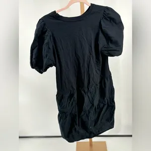 Zara Black 100% Cotton Puff Sleeve Mini Dress Crew Neck Size Medium thumbnail 16