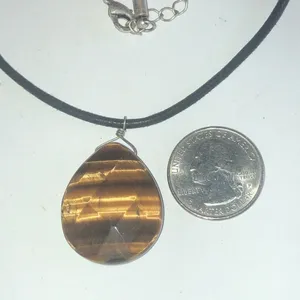 Boho Black Cord & Tigers Eye Stone Boho Pendant Necklace thumbnail 4
