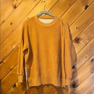 Aerie fuzzy light Sherpa crewneck mustard yellow crewneck sweatshirt thumbnail 2