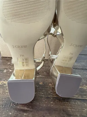 NEW! J. Crew T-Strap Heels Metallic Gold Block Heel thumbnail 5