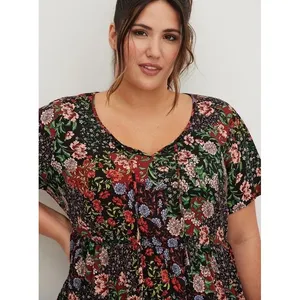 Torrid Black Floral Textured Stretch Rayon Babydoll Top Size‎ 0 L 12 NEW thumbnail 3