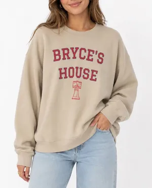 Gildan Bryce's House Philadelphia Baseball Graphic Crewneck Sweatshirt Tan L thumbnail 1