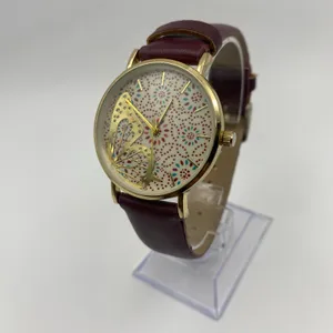 Elegant Butterfly Dial Analog Watch with Maroon Band - New Battery! thumbnail 3