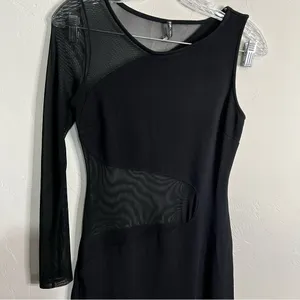 Nasty Gal‎ Black On Your Side Mesh Fitted Maxi One Sleeve Dress thumbnail 5