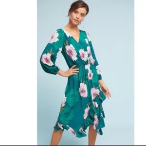 Anthropologie Spring wedding guest dress Plenty Floral Short Sleeve Flowy XS thumbnail 4