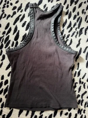 Pilcro Black Ribbed Tank with Faux-Leather Trim thumbnail 3