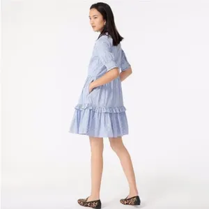 J.Crew Ruffleneck Tiered Popover Dress in Stripe Blue White Small thumbnail 3