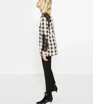 Zara Plaid Lace Ruffled Top thumbnail 3