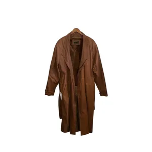 Vintage American Style Brown Leather Belted Trench Coat Mountain life old money thumbnail 11