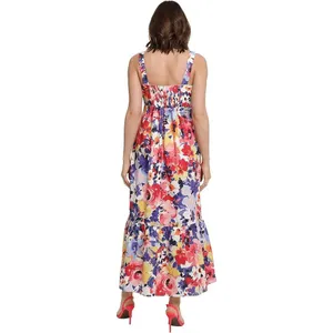 London Times Floral Maxi Dress Womens 12 Multi Color Tiered Smocked Back Pockets thumbnail 2