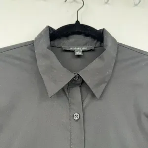 Marc New York Andrew Marc Black Button Front Blouse Puff Pleated Sleeve Top L thumbnail 4