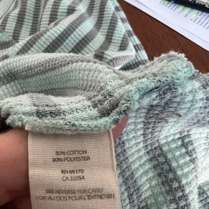 We The Free Free People Striped Mint and Gray Waffle Knit Long Sleeve Bat Wing Top thumbnail 8