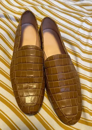 J. Crew Brown Croc-Embossed Leather Slip-On Loafers thumbnail 1