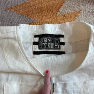 VTG 100% Linen Joy Burton My Tribe Boxy Ivory Tunic Medium thumbnail 4
