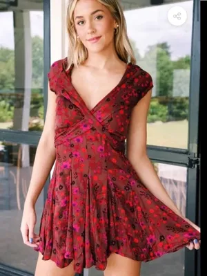 Free People It Takes Two Floral Open Back Wrap Dress, Plum Combo size M thumbnail 1
