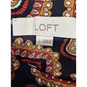 Ann Taylor LOFT Medallion Ruffle Shoulder Bar Back Blouse Long Sleeve Top Large thumbnail 7