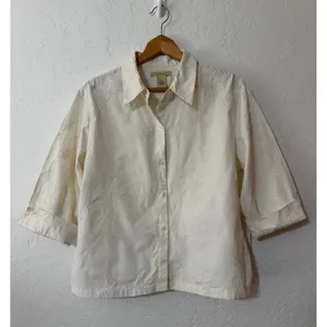Bechamel Vintage 90s White Cotton Floral Embroidered Button Down Shirt Blouse XL thumbnail 3