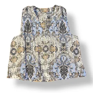 Free People Darcey Paisley V-Neck Swing‎ Blouse Womens Size S Blue Brown thumbnail 1
