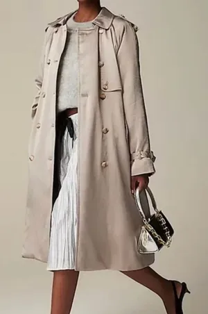 J.Crew Relaxed Trench Coat Satin Crepe Mid Length Silver Gray Insulated US 2 NWT thumbnail 1