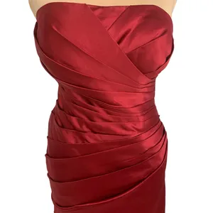Glam Strapless Red Satin Pleated Cocktail Dress Corset Back M Hoco Bridesmaid thumbnail 3