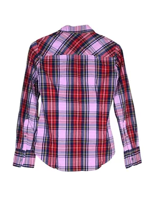 J. Crew Women's Slim Fit Stretch Perfect Pink Stewart Tartan Organic Cotton Top thumbnail 2