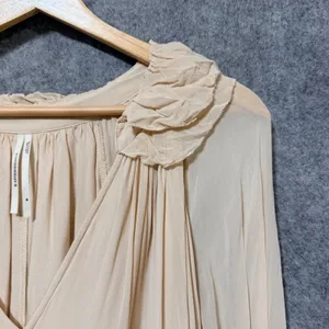 Anthropologie Cream Ruffled V-Neck Maxi Dress‎ Smocked Cuffs OB2095496 Womens M thumbnail 5