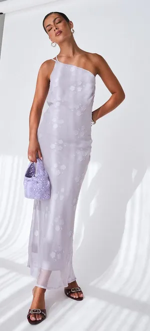 Princess Polly Jazmira one shoulder floral lavender maxi dress with open back thumbnail 1