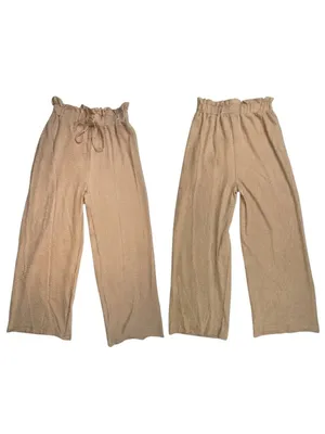 Women's Beige Paperbag Waist Wide Leg Lounge Pants Size Medium thumbnail 3