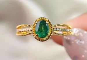 18K Yellow Gold Plated Adjustable Birthstone Green Crystal Emerald Ring for Women thumbnail 1