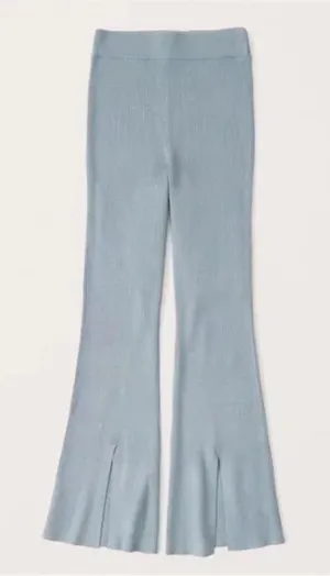 NWOT Abercrombie & Fitch Ribbed‎ Kick Flare High Rise Sweater Pant Blue Large thumbnail 1